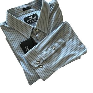 Buttercloth Men's 3XL Blue w/Gray Pinstripes Long Sleeve Shirt NWT